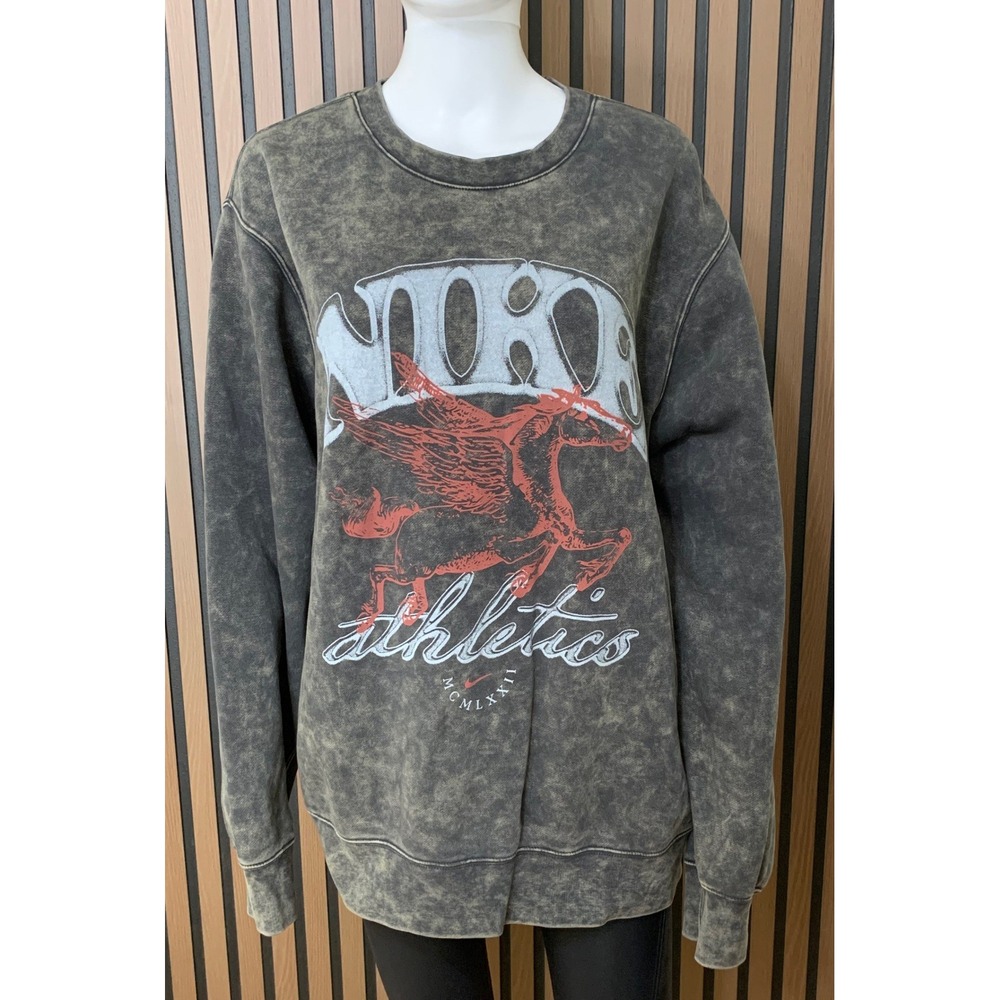 Nike Athletics Men's Pegasus Acid Wash Crewneck Sweatshirt Grey Red L